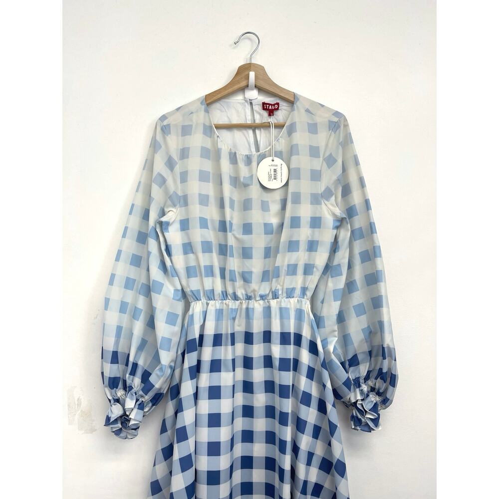 NWT Staud Blanche Midi Dress Blue Ombre Gingham Cut Out Open Back - Large - Picture 5 of 16